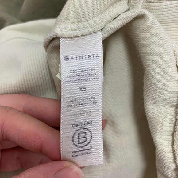 Athleta Sundown Dip Dye Shirt Womens XS Moss Beige Round Neck Raglan Long Sleeve - Picture 10 of 15